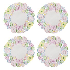 Easter Spring Placemats Set of 4 Eggs Flowery Floral Cutwork Embroidered Eggs Dresser Scarf for Home Kitchen Dining Spring Holiday Tabletop Decoration (Placemat 14" Set of 4, Easter Eggs)