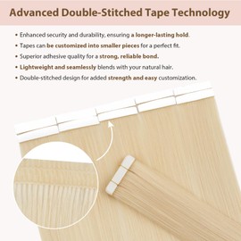 TESS Tape-In Extensions, Real Hair, 10 Pieces, 25 g, Double Stitched Tape-In Extensions, Remy Real Hair Extensions, Tape-In Hair Extensions, #24 Medium Blonde, 55 cm