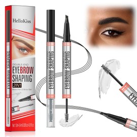 Microblading Eyebrow Pencil, 2-in-1 Dual-Ended Eyebrow Pen with 4 Fork Tips & Brow Gel, Long-Lasting Waterproof Eye Brow Pencil, Smudgeproof Brow Pen for Natural Looking Brows Makeup - Black
