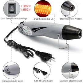 FloweryOcean 350 W Mini Heat Gun, 2 Temperature Settings 392°F/662°F Hot Air Dryer, for Craft Embossing, Heat Shrink Tubing, Epoxy Resin, Heated Shrinking, Ink Drying, CE Approval, Grey-02
