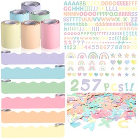 Kosiz Pastel Bulletin Board Decoration Set 118 ft Scalloped Bulletin Board Borders Classroom Poster Border Trim with 257 Pcs Letter Number Symbol Cutout for School Decor