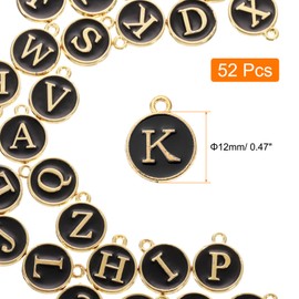 sourcing map 52pcs Letter Charm, Enamel Letter Pendants, Alphabet K Pendants Double Sided Beads Charm for DIY Bracelet Necklace Pendants Earring Jewelry, Black