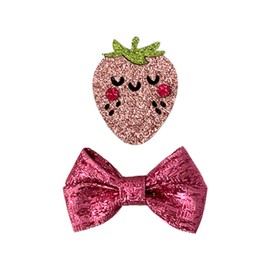 Hot Pink Hair Bow Clips for Baby Girls - 2Pcs Glitter Pink Strawberry Hair Clip Pink Ribbon Sequin Bow Alligator Clips Bowknot Hair Barrettes Hair Pink Accessory for Toddler Teens Kids Gifts