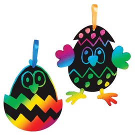Baker Ross Easter Chick Scratch Art Decorations, Pack of 10, Scratch Art for Kids (AT419)