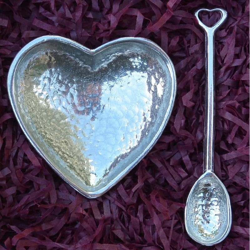 Heart Shaped Fine Pewter Salt Bowl With Salt Spoon, Handcast