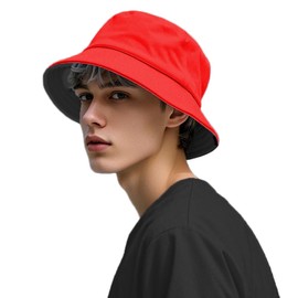 Bucket Hat for Men Women Sun Hat Beach Travel Fishing Hat Double Side Wear Black and Red