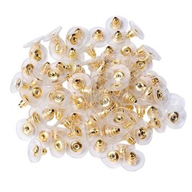 Magik 100-400 pcs Clear/Plated Silicone/Metal Pierced Earring Cushions Back Pads Bullet Barrel Nut Butterfly Stoppers (200 Pack, 11mm Disc Clear Gold)