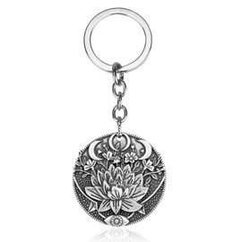 Wixine 2Pcs Mandala Pendant Silver Om Buddha Tibetan Moon Lotus Flower Healing Cord Necklace & Keychain