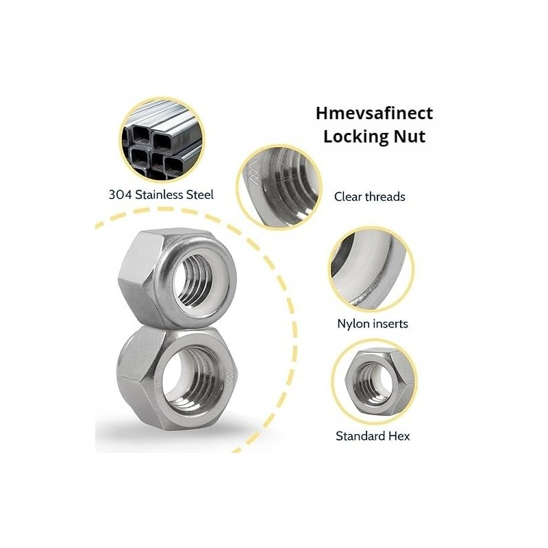 Hmevsafinect 15 Pack 3/8"-16 Inch Locknuts,304 (A2-70) Stainless Steel Nylon