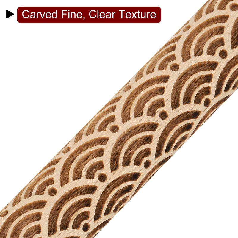 HARFINGTON Wood Clay Roller 4" Water Wave Pattern Rolling Pins