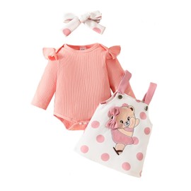 Zukmuk Baby Clothing Newborn Baby Bodysuit + Skirt + Headband Baby Girl Set Clothing Baby Clothing Girls 0-6 Months, M Pink, 6-9 months