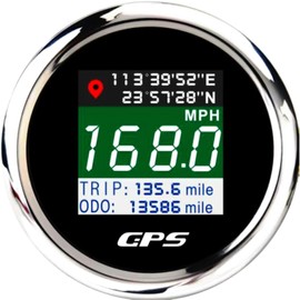 ARTILAURA GPS Speedometer 2-1/16" 52mm Digital Boat GPS Speedometer Gauge MPH Km/h Knot TFT Screen Antenna Odometer for AUTO Car Marine (Black & Silver)