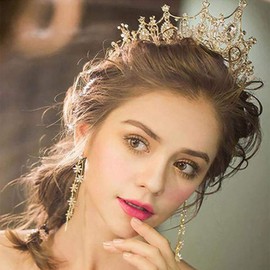 Funyrich Baroque Tiaras and Crowns Gold Crystal Bridal Wedding Queen Crown Rhinestone Princess Tiaras Hair Accessories for Women and Girls (Gold)