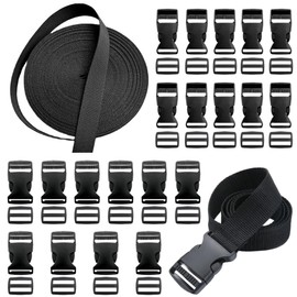 Sctmda 10 m Buckles Webbing Set 20 mm 25 mm Black Nylon Webbing with 10 Pairs of Buckles Adjustable Plastic Buckle Side Release Buckles Clips Luggage Attachment Strap for Backpack DIY Crafts, black