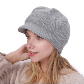 Muryobao Women Winter Warm Hat Slouchy Cable Knit Visor Crochet Beanie Hats Snow Ski Skull Cap with Brim Grey