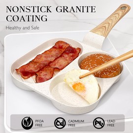GiPP Ceramic Non Stick Egg Pan, 3-In-1 Divided Breakfast Omelette Frying Pan, 7.9" with Heat-Resistant Handle, Compatible with All Stove Tops, PFOA/POFS/PTFE Free, White