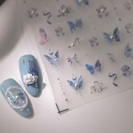Dedyel Butterfly Nail Art Stickers 5D Embossed Butterfly Nail Stickers for Nail Art Sparkling Pearl Butterfly Stickers for Women Girls DIY Nail Decoration