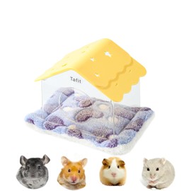 TUTU&LELE Hamster Hideout, Tiny House Hideout and Habitat, Starry Sky Hideout Nest,Hamster Bed with Plush Cushion for Dwarf Hamsters, Mice, Gerbils, Hamsters to Play, Sleep and Rest (Yellow)