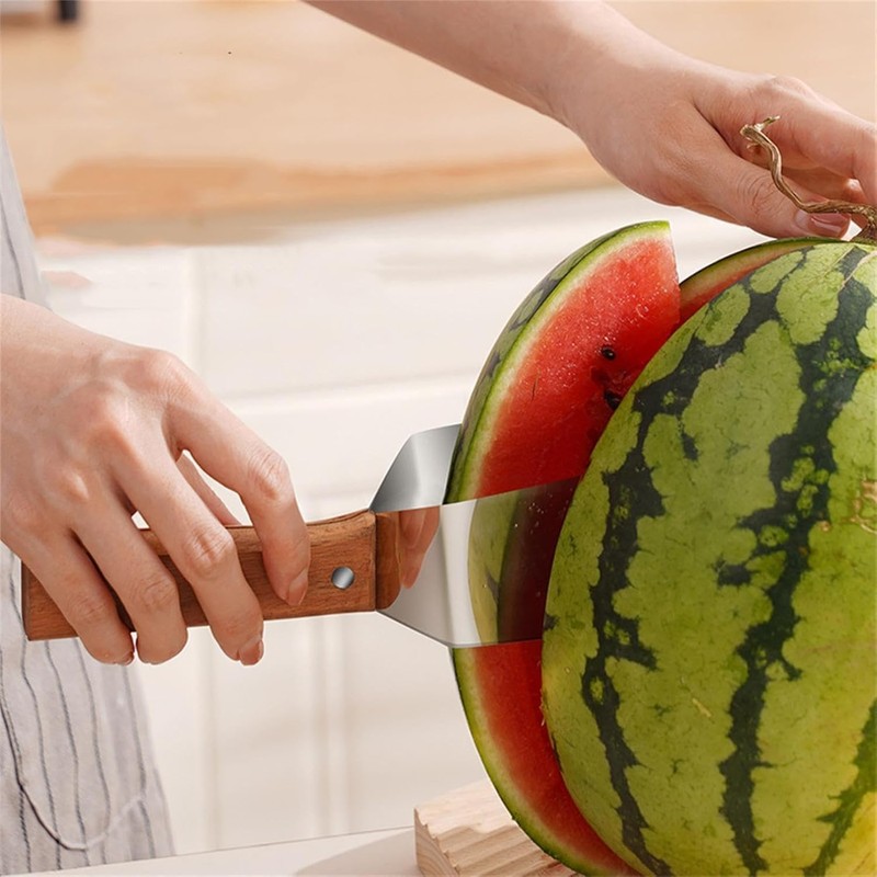 Triangle Watermelon Cutter, 430 Stainless Steel Slicer Tool with Wooden