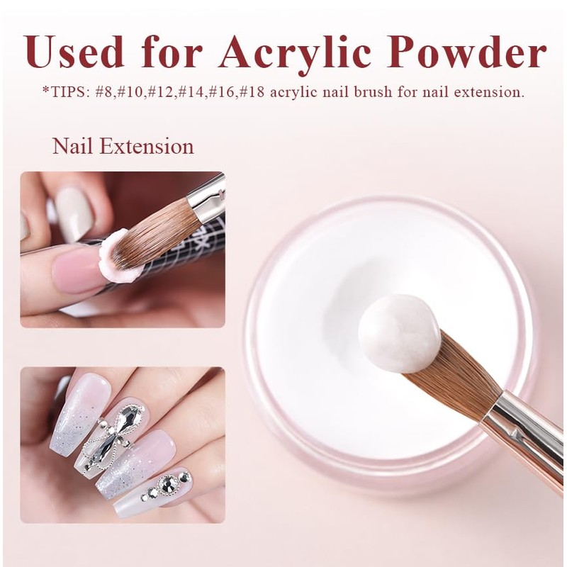 KAZIPOP Kolinsky Acrylic Nail Brush with Red Wooden Handle Professional