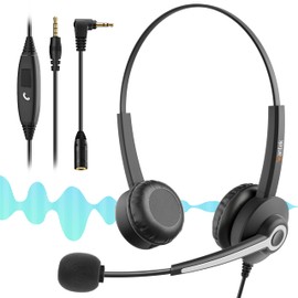 Wantek Headsets 682N with Microphone Stereo Sound Headphone with Noise Canceling Mic for Call Center Office Work Business Team Meetings Driving, Black