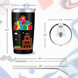Funny Tumblers with Lids and Straws for Dad, Fathers Day Tumbler Gifts from Daughter Son, Birthday Gifts for Dad Husband, Supper Daddio Tumbler Gift, 20 OZ Cups Keep Drinks Cold & Hot