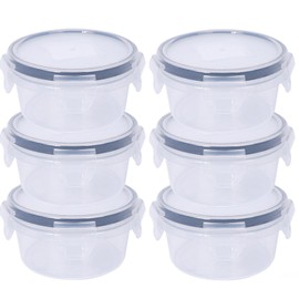 Shunshi 6 Pack Round Food Containers with Lids Airtight,Reusable Plastic Snack Pots with Clip Lock,Leak-proof Stackable Small Storage Container Set for Fruit, Yoghurt, Snack(300ml)