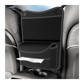 CGEAMDY Car Organiser Between Front Seats, Car Mesh Pocket Handbag Holder Between Front Seat, Leather Storage Bag for Car Seat Centre Front and Rear