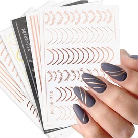 Vnicesli Line Nail Art Stickers Decals, 6 Sheets 3D Metal Line Nail Stickers for Nail Art Self-Adhesive Nail Decals Metal Curve Stripe French Line Nail Design Stickers Nail Art Accessories