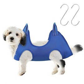 WOLMIK Dog Grooming Hammock Harness, Pet Grooming Restraint Bag, Pet Grooming Sling Helper with 2 Hooks for Dogs and Cats, Bathing, Grooming, Nail Trimming, Claw Grooming (Blue)