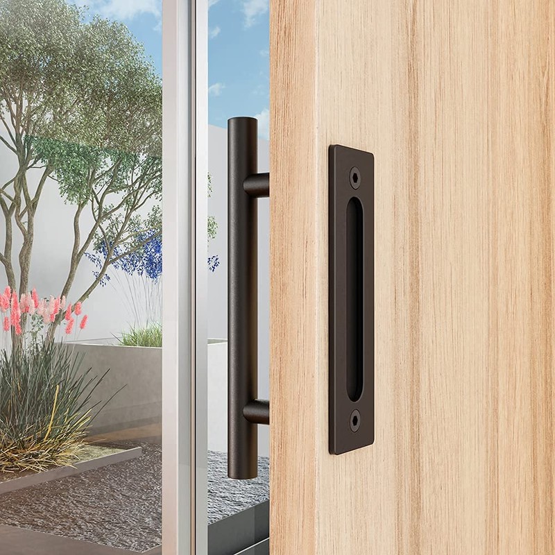 ZEKOO 12'' Sliding Barn Door Handle Hardware Two-Side Design Black