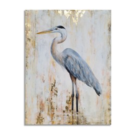 Yihui Arts Bird Canvas Wall Art - Heron Painting with Gold Foil for Farmhouse Living Room Decor