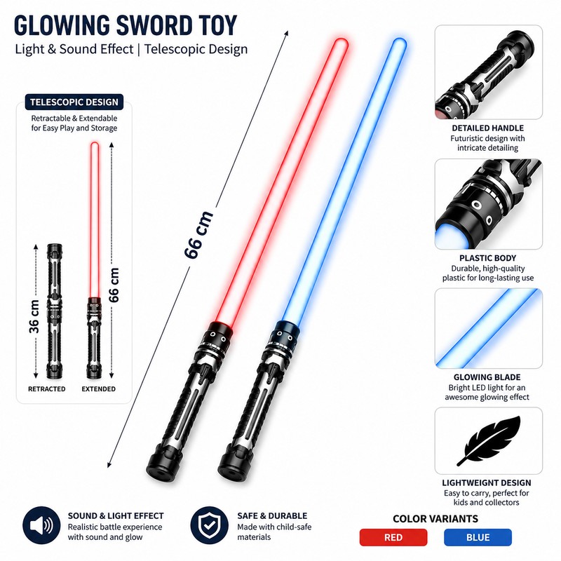 Glowing Toy Lightsaber for Kids’ Pretend Play – Telescopic LED