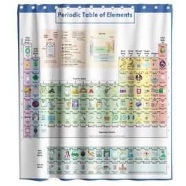 Periodic Table Shower Curtain Funny Chemical Symbol Theme Cloth Fabric Bathroom Decor Sets with Hooks Waterproof Washable (70W×70L)