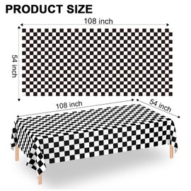 WNINK 4 Pack Black and White Checkered Tablecloth Black Checkered Flag Tablecloth, Disposable Plastic Gingham Table Cover for Parties, Race Car Birthday Party, Birthday, Outdoor Picnic, 54 × 108 Inch