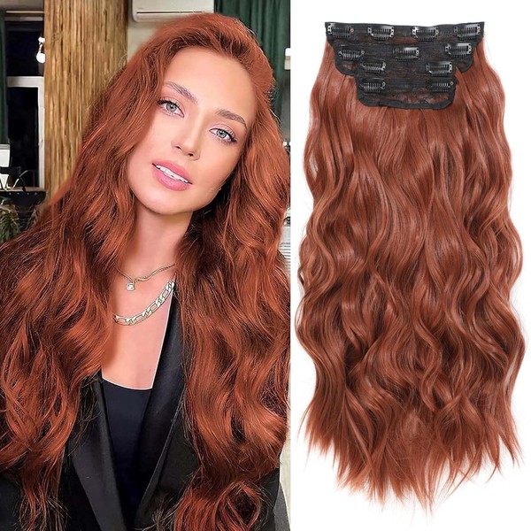 Clip in Hair Extensions 4 PCS 20 Inch Auburn Long