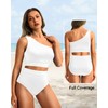 Holipick White Women One Shoulder High Waisted Bikini Sets Two