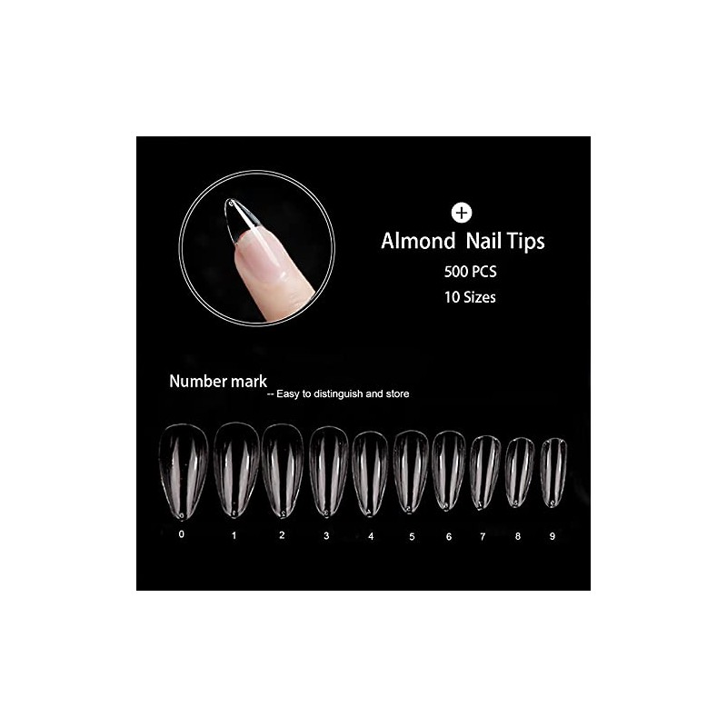 Almond Shaped Nail Tips 500pcs Clear Acrylic Long Nails Full