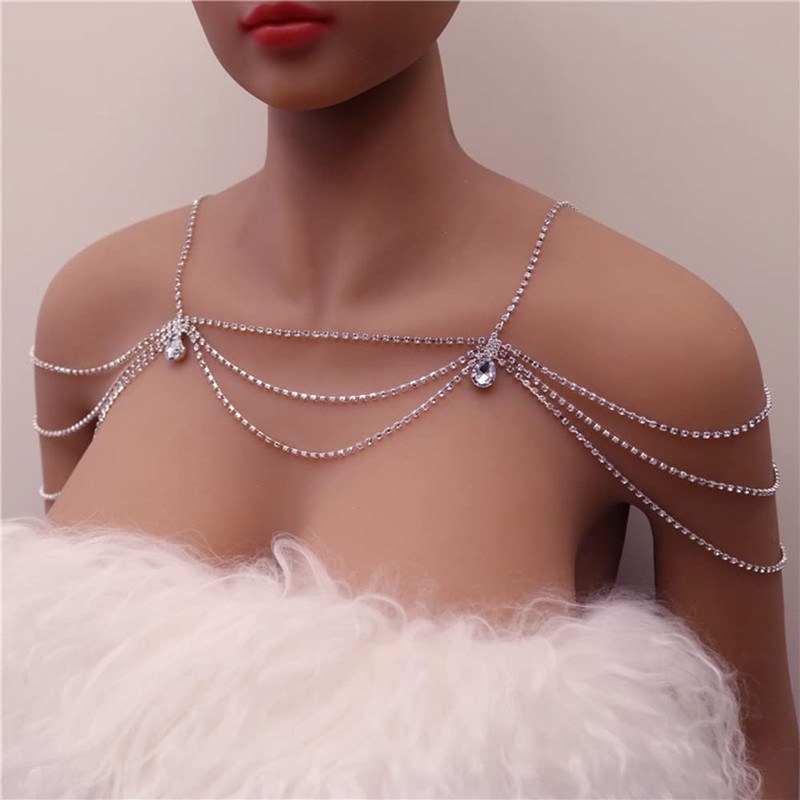 Xerling Layered Rhinestones Tassel Shoulder Chains Bra Body Chain Arm