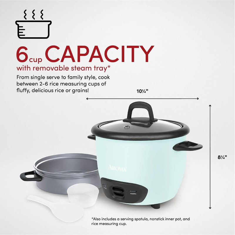 AROMA® 6-Cup (Cooked) / 1.5Qt. Rice & Grain Cooker (ARC-743-1NGBL),
