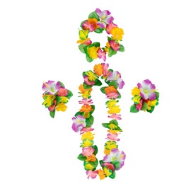 duoyif Hawaiian Necklaces, Hawaiian Flower Chain, Flower Chain, Hair Band, Bracelets, Grass Skirt, Party Costume Accessories, Flower Chain for Cheerleading, Birthday, Carnival, Beach Parties (Purple