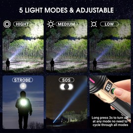 BUNTEY Rechargeable Flashlights High Lumens Led Rechargeable Flashlight Handheld Flashlights 5800,000 Lumens 5 Modes, Waterproof Powerful Tactical Flashlight for Emergencies Camping Gift