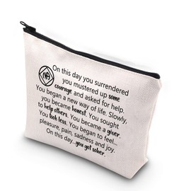 WCGXKO AA Gift NA Gift Addiction Recovery Sobriety Anniversary Zipper Pouch Makeup Bag for Step Sisters Sober Woman (got sober NA)