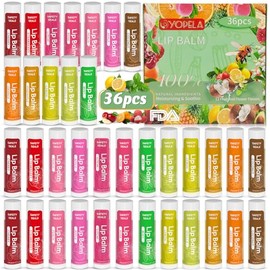 Yopela Paquete de 36 bálsamos labiales naturales a granel con vitamina E y aceite de coco, hidratante, calmante y reparador de labios secos y agrietad
