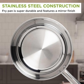 Ecolution Classic Stainless Steel Fry Pan, Professional Quality Sauté, Encapsulated Base, Comfort Grip Riveted Handles, All Cooktop Safe, Oven Safe, Dishwasher Safe, 9.5-Inch