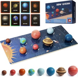 Solar System Wooden Puzzle Toy Model for Kid 3-5, Toddler Montessori Movable Planet Name Board Game, Outer Space Themed Imaginary Sensory Play Gift, Preschool Science Stem Learning Activity