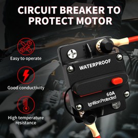 TEMCHY 60Amp Circuit Breaker Waterproof Marine Motor Accessory for Boat Trolling ATV Trailer Vehicles Stereo Audio Electronic Battery Solar System Inline Fuse with Manual Reset Switch DC 12V-48V
