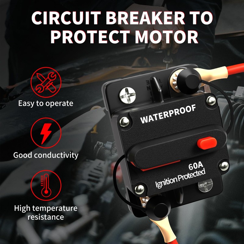 TEMCHY 60Amp Circuit Breaker Waterproof Marine Motor Accessory for Boat