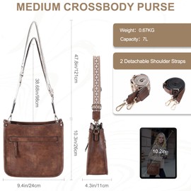 Kasgo Crossbody Bags for Women, Trendy Vegan Leather Shoulder Bag Medium Ladies Handbags Hobo Purse Bucket Bags With 2 Adjustable Strap for Travel Work Daily Brown