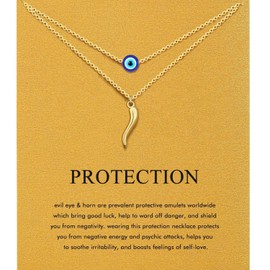 LittleFathand Gold Silver Plated Italian Horn Necklace for Women Evil Eyes Pendant Necklaces Stainless Steel Ltalian Horn Choker Necklace Talisman Lucky Jewelry, Stainless Steel, No Gemstone